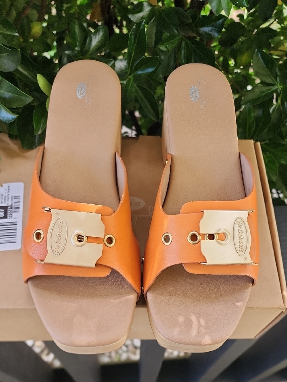 Dr. Scholl's Orange Leather Platform Clogs - Picture 3 of 9
